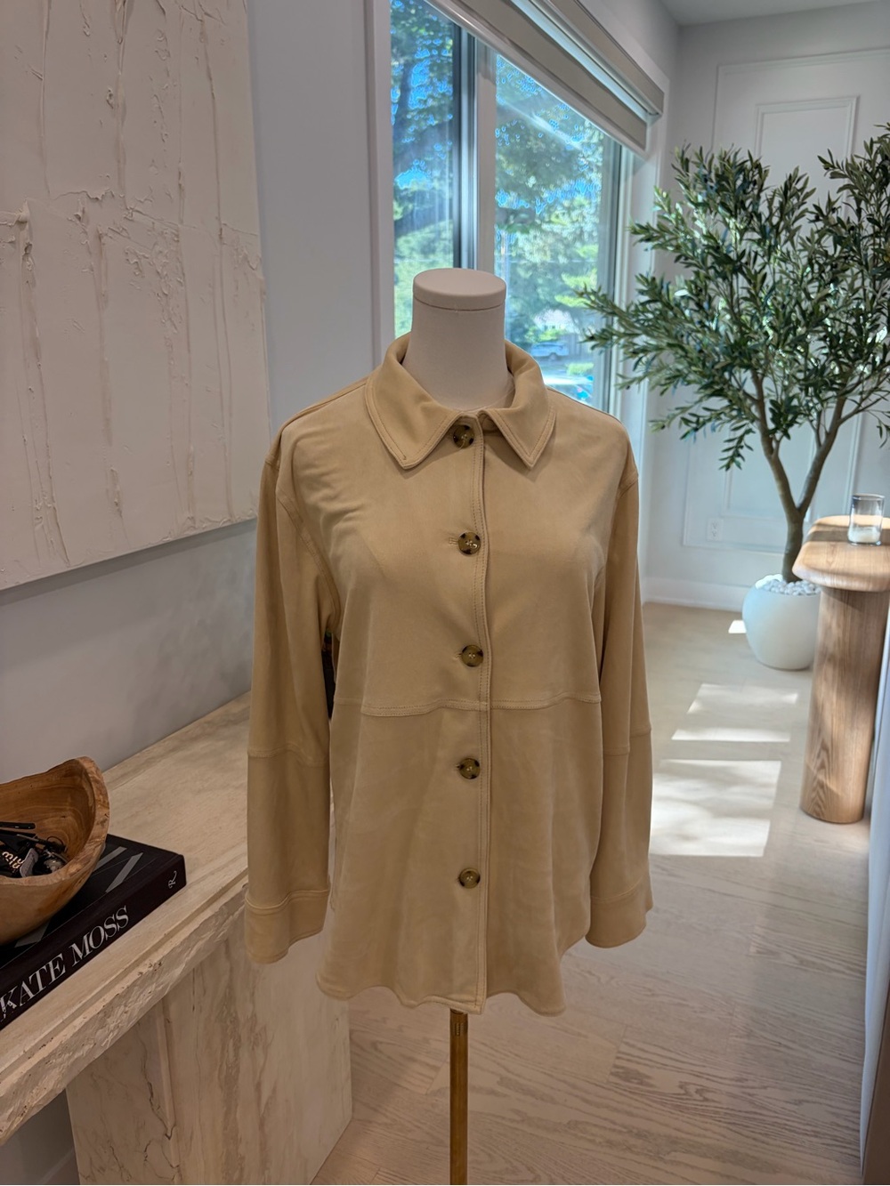 Classic Suede-type Material Retro Beige Button-Front Women's Jacket